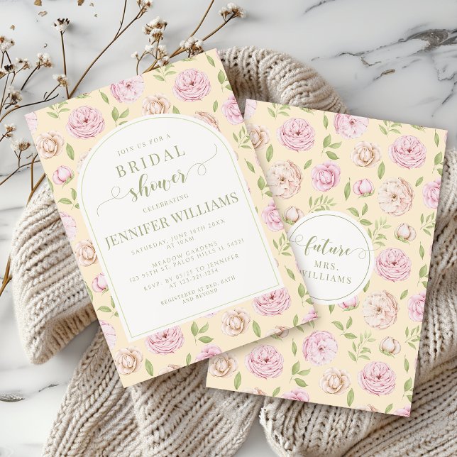 Invitación Pastel Amarillo Floral Rosa Boho Arch Ducha de nov (Subido por el creador)