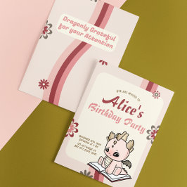 Invitación Pastel amarillo rosa retro Dragón bebé cumpleaños