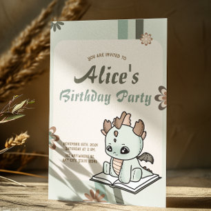 Invitación Pastel amarillo verde retro bebé dragón Cumpleaños