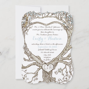 Invitación Pastel Aqua Blue Boho Bohemian Heart Shape
