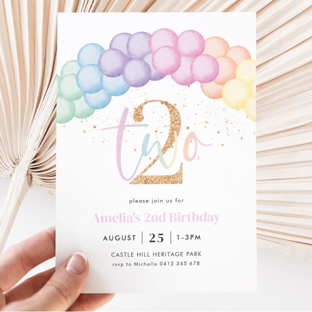 Invitación Pastel Arco Globo Arcoiris Segundo Fiesta de Cumpl (Subido por el creador)