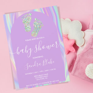 Invitación Pastel arcoiris Holográfico Bebé Chica Ducha