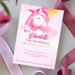 Invitación Pastel arcoiris mágico Unicornio cumpleaños de cód