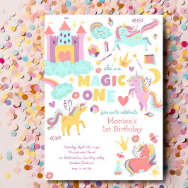Invitación Pastel arcoiris unicornio mágico un cumpleaños