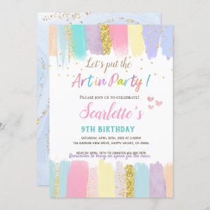 Invitación Pastel Art Painting Fiesta Chica Cumpleaños
