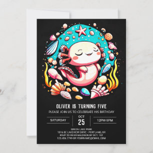 Invitación Pastel Axolotl bajo la celebración del cumpleaños