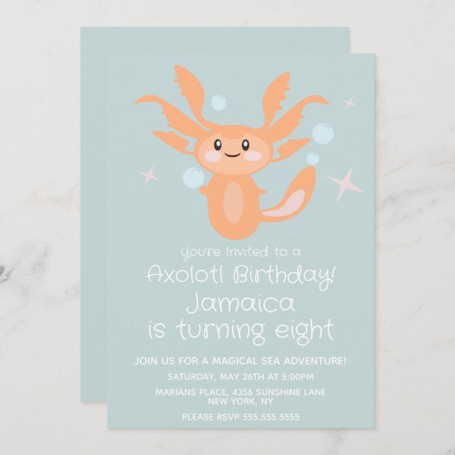 Invitación Pastel Axolotl Ocean Creature Birthday Party (Anverso / Reverso)