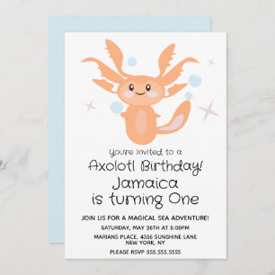 Invitación Pastel Axolotl Ocean Creature Primer Fiesta de cum