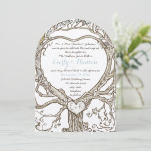 Invitación Pastel Azul Acuático Boho Bohemio Corazón Formado