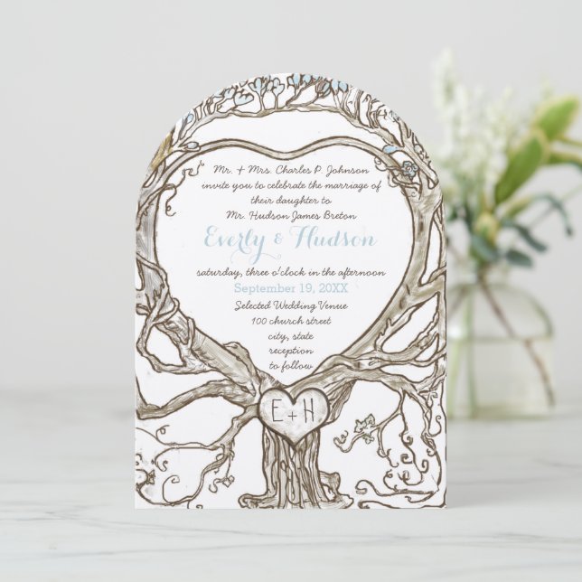 Invitación Pastel Azul Acuático Boho Bohemio Corazón Formado  (Anverso de pie)