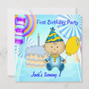 Invitación Pastel azul de niño de la primera fiesta de cumple