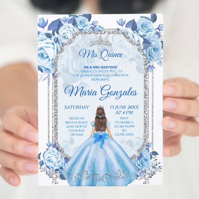 Invitación Pastel Azul Floral Mexicana Charra Mis Quince (Subido por el creador)