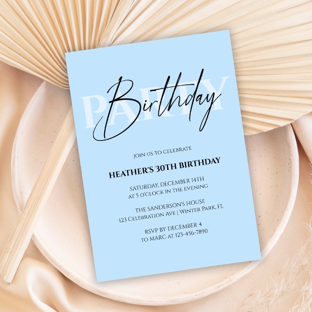 Invitación Pastel Azul Moderno y Elegante Fiesta de Cumpleaño (Subido por el creador)