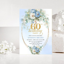 Invitación Pastel azul peonía floral blanco dorado cumpleaños