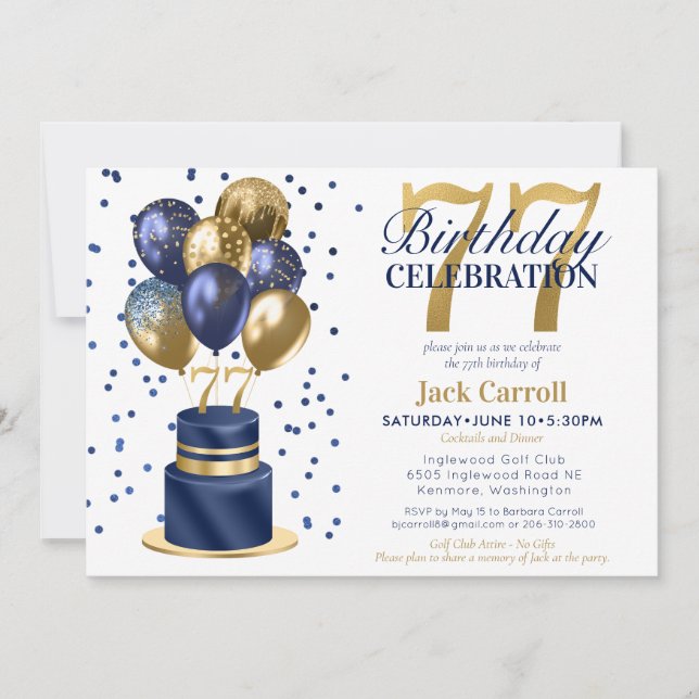 Invitación Pastel azul por 77 cumpleaños (Anverso)