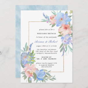Invitación Pastel Azul Rosa Floral Boda Brunch