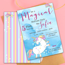 Invitación Pastel azul rosa Magnífico Unicornio Temático Cump
