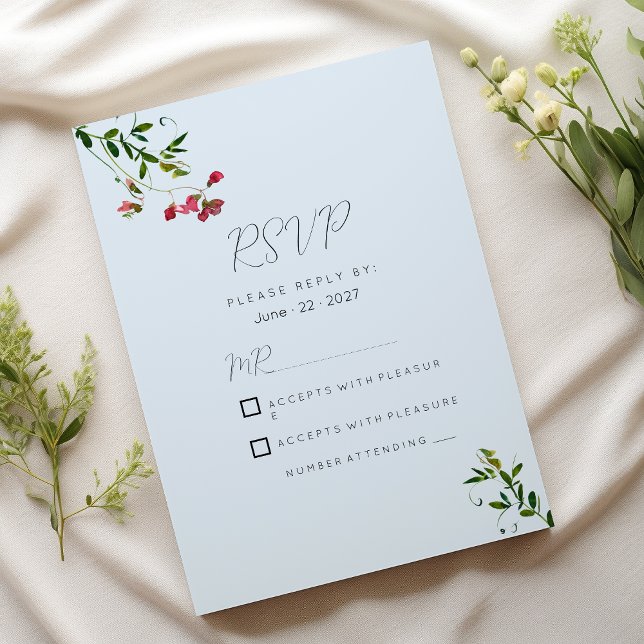 Invitación Pastel azul rosa rojo verde flores RSVP (Pastel blue pink red green flowers RSVP )