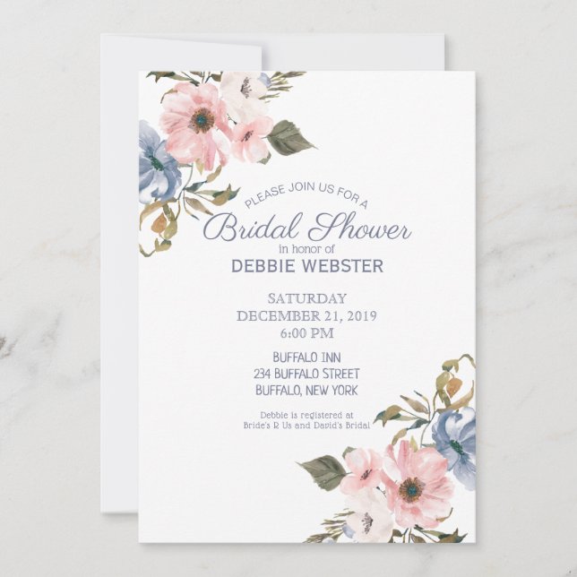 Invitación Pastel azul rosa rosa morado Boda ducha de novia (Anverso)