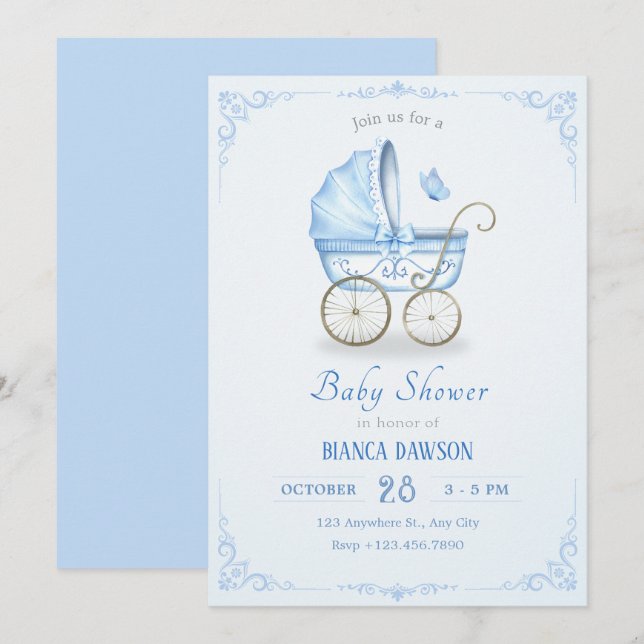 Invitación Pastel azul suave bebé bebé bebé ducha bebé (Anverso / Reverso)