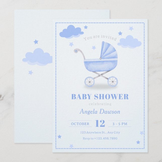 Invitación Pastel azul suave bebé bebé bebé ducha bebé (Anverso / Reverso)