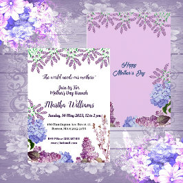 Invitación Pastel azul suave Bud Lilac Hydrangea Día de la Ma