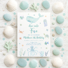 Invitación Pastel azul sumergirse en cinco bajo el cumpleaños
