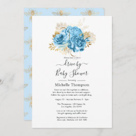 Invitación Pastel azul y oro Floral por ducha