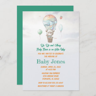 Invitación Pastel Baby Bear Hot Air Balloon Baby Shower