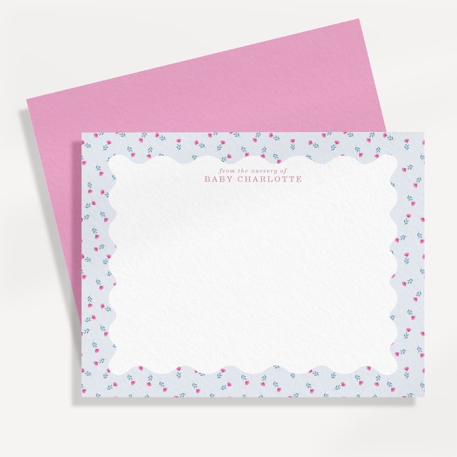 Invitación Pastel Baby Floral Wavy Border Note Card (Subido por el creador)