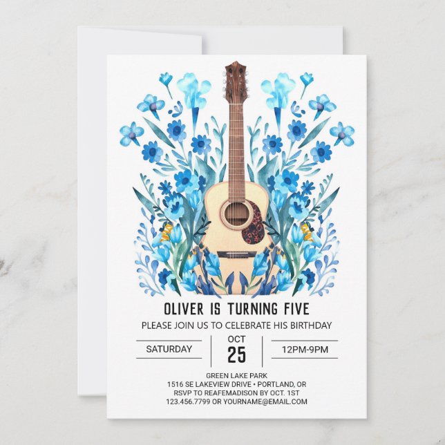 Invitación Pastel Ballad Guitar Boy Cumpleaños (Anverso)
