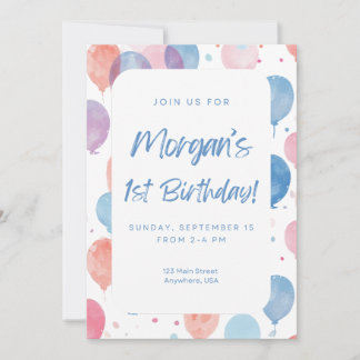 Invitación Pastel Balloon First Birthday Invitation