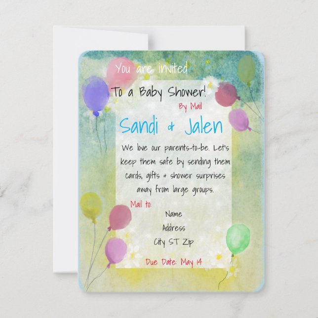 Invitación Pastel Balloons Baby Shower por correo (Anverso)