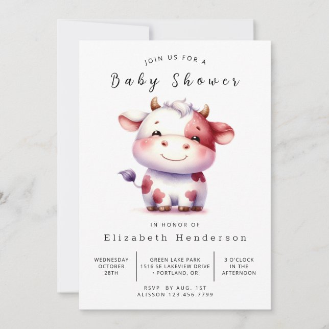Invitación Pastel Barn Cow Baby Shower (Anverso)