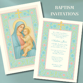 Invitación Pastel Bautismo María y Jesús Floral