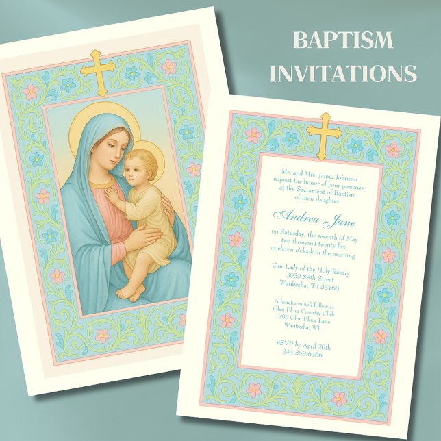 Invitación Pastel Bautismo María y Jesús Floral (Subido por el creador)