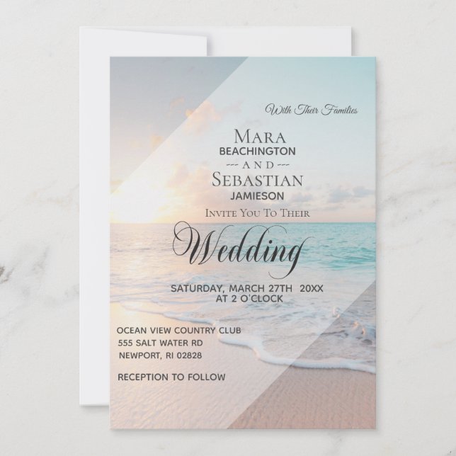 Invitación *~* Pastel Beach Sunset Sunrise Boda (Anverso)
