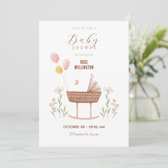 Invitación Pastel bebé cuna ducha de bebé florida (Anverso de pie)