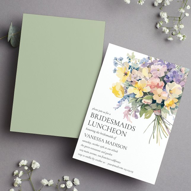 Invitación Pastel Bloom Bouquet Bridesmaids Boda del almuerzo (Subido por el creador)
