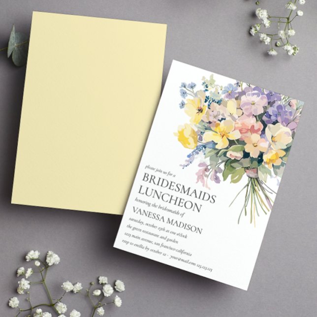 Invitación Pastel Bloom Bouquet Bridesmaids Boda del almuerzo (Subido por el creador)