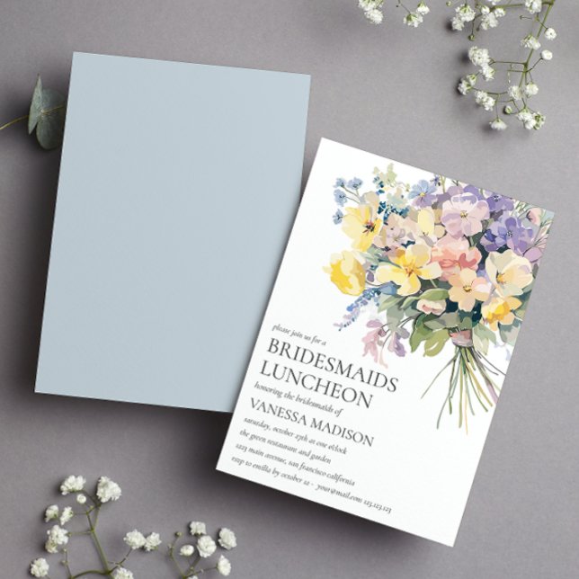 Invitación Pastel Bloom Bouquet Bridesmaids Boda del almuerzo (Subido por el creador)