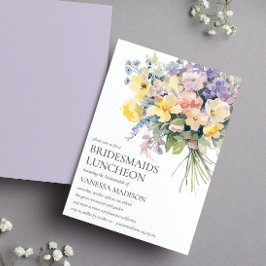 Invitación Pastel Bloom Bouquet Bridesmaids Boda del almuerzo
