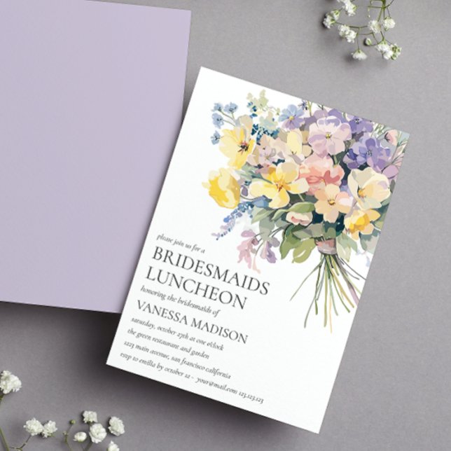 Invitación Pastel Bloom Bouquet Bridesmaids Boda del almuerzo (Subido por el creador)