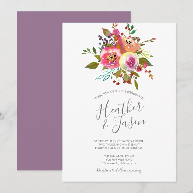 Invitación Pastel Blooms Fantasy Boda Floral (Anverso / Reverso)