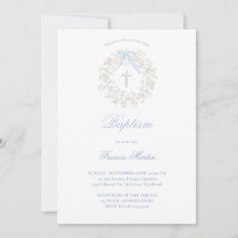 Invitación pastel blue bow baby's breath wreath Baptism