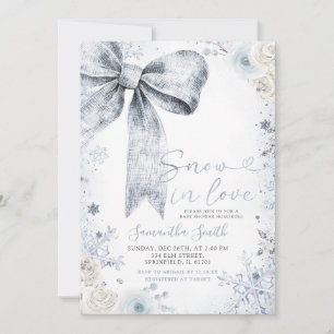 Invitación Pastel Blue Bow Conquette Winter Ducha bebé