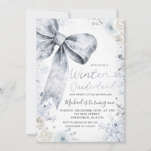 Invitación Pastel Blue Bow Winter Sprinkle Conquette Cumpleañ