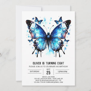 Invitación Pastel Blue Butterfly Boy Cumpleaños