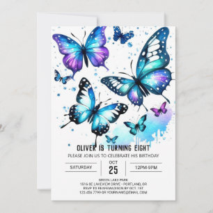 Invitación Pastel Blue Butterfly Boy Cumpleaños