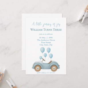 Invitación Pastel Blue Car & Balloons Boys fiesta de cumpleañ